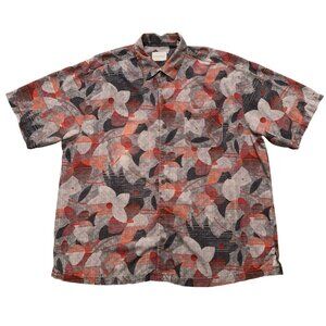 Tommy Bahama Shirt Mens Size XLX Short Sleeve Hawaiian Floral 100% Silk Gray